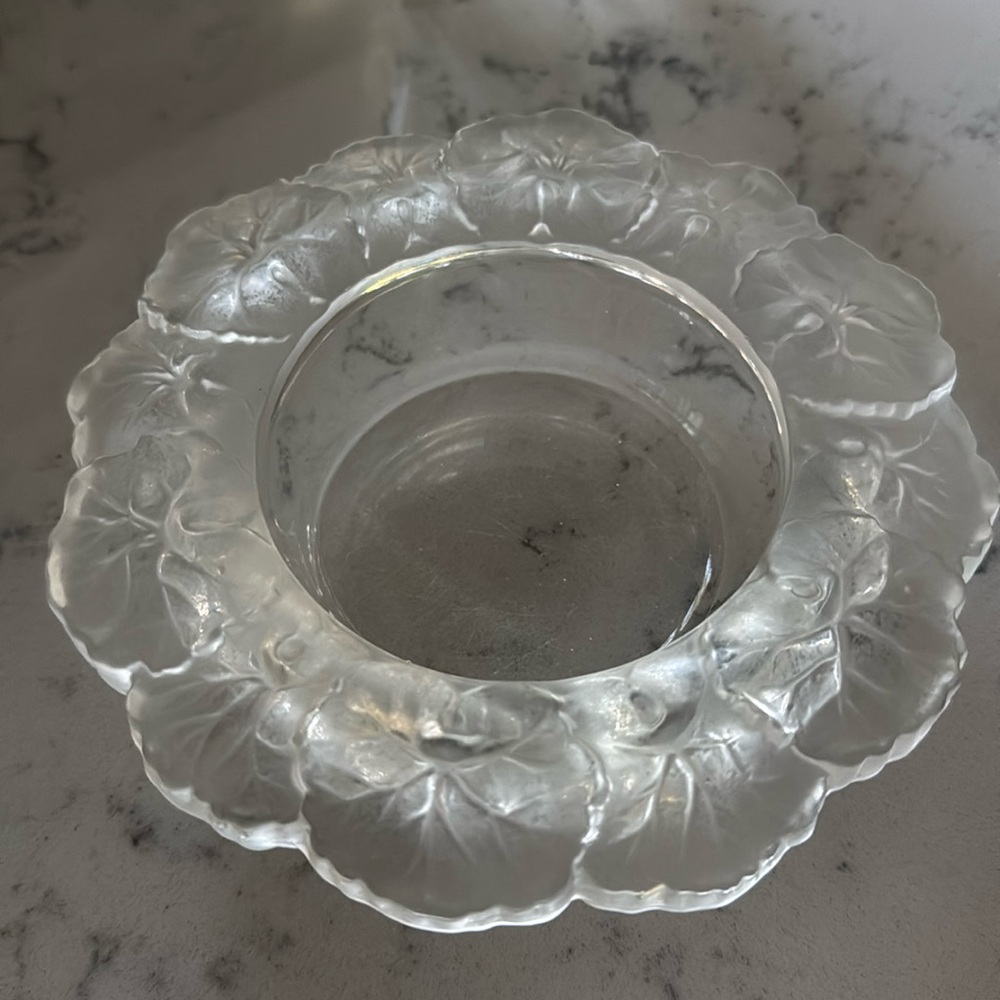 Barolac Josef Art Deco frosted Glass Wine Coaster Geraniums 1930's Lalique style